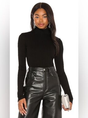 AGOLDE black turtle neck ribbed thong long sleeve bodysuit
